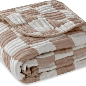 Ultra Soft Muslin Baby Blanket, Versatile Swaddle and Bed Blanket for Babies, Toddlers, Boys, and Girls (Coffee Checkered)